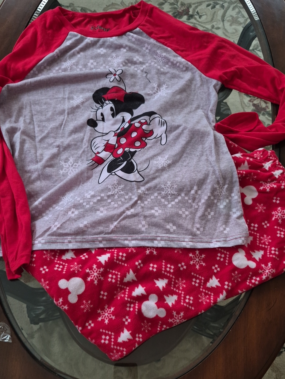 Minnie Mouse Red & Gray Holiday Pajama Set